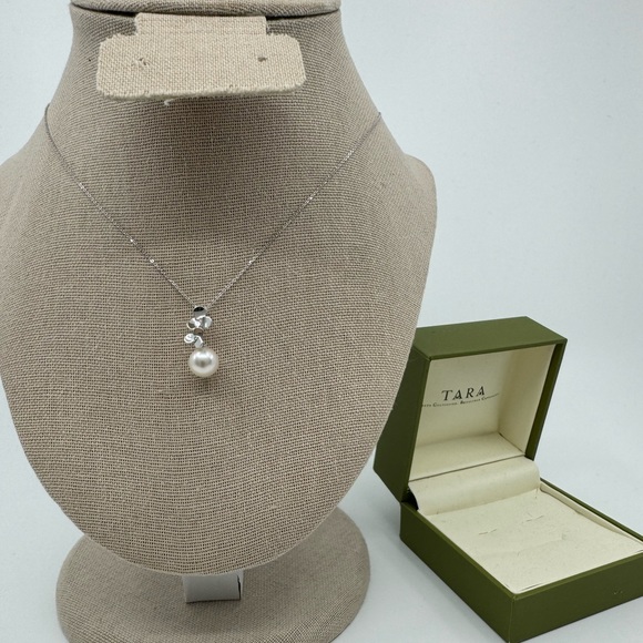 Tara Cultured Pearl and Diamond Pendant Necklace on 14k White Gold Chain - Picture 3 of 7